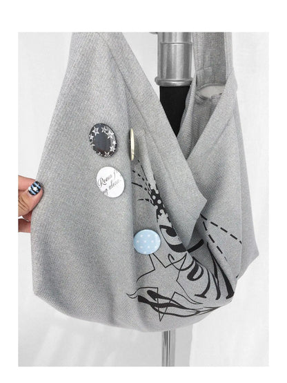 Knitted Dot Star Print Crossbody Bag Adjustable Strap