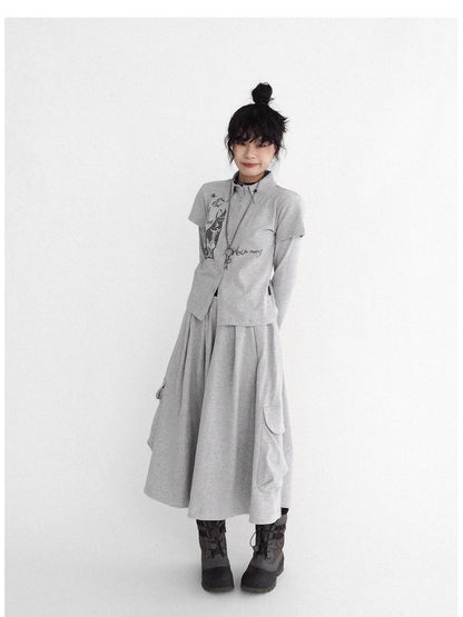 Knitted Skort With 3D Pocket And Print