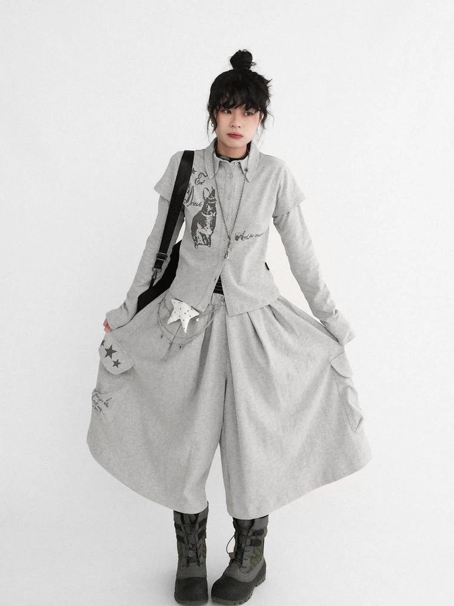 Knitted Skort With 3D Pocket And Print