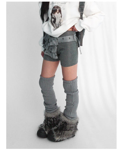 Layered Star Print Knit Skirt With Detachable Waist Pack