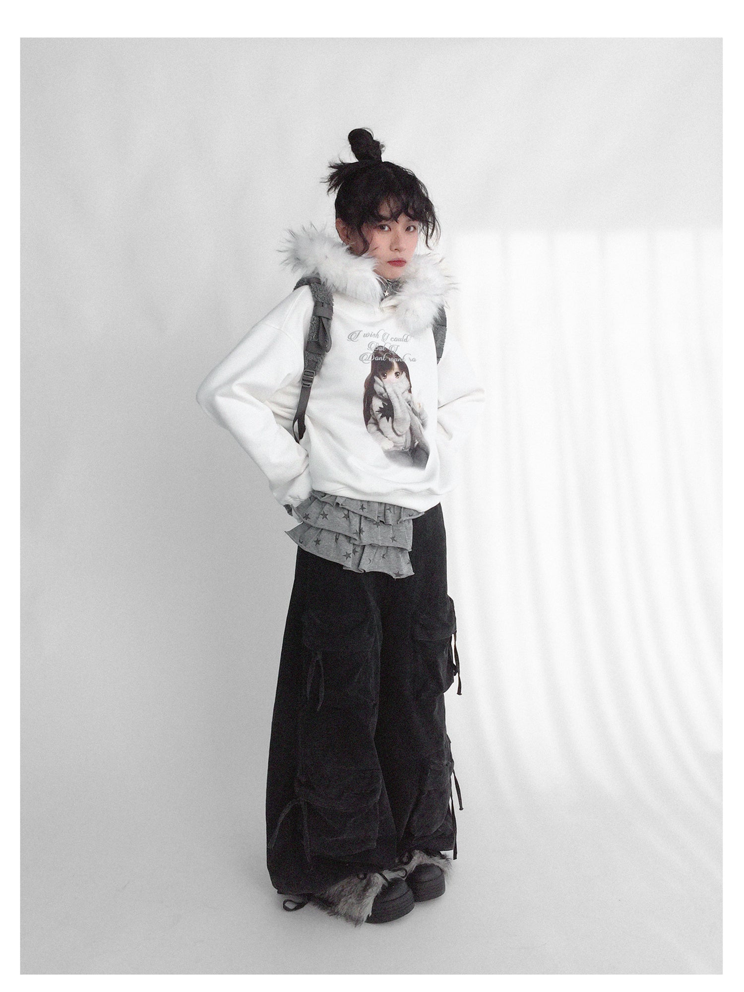 innomoood Layered Star Print Knit Skirt With Detachable Waist Pack