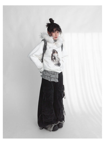 innomoood Layered Star Print Knit Skirt With Detachable Waist Pack