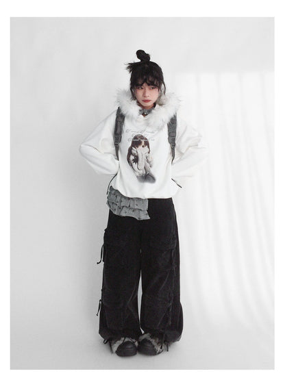 Layered Star Print Knit Skirt With Detachable Waist Pack