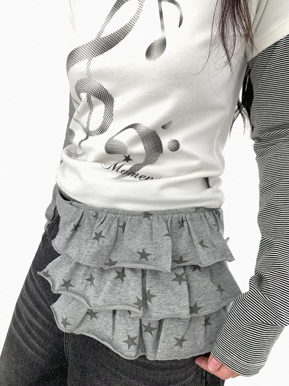 innomoood Layered Star Print Knit Skirt With Detachable Waist Pack