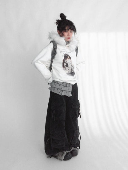 Layered Star Print Knit Skirt With Detachable Waist Pack