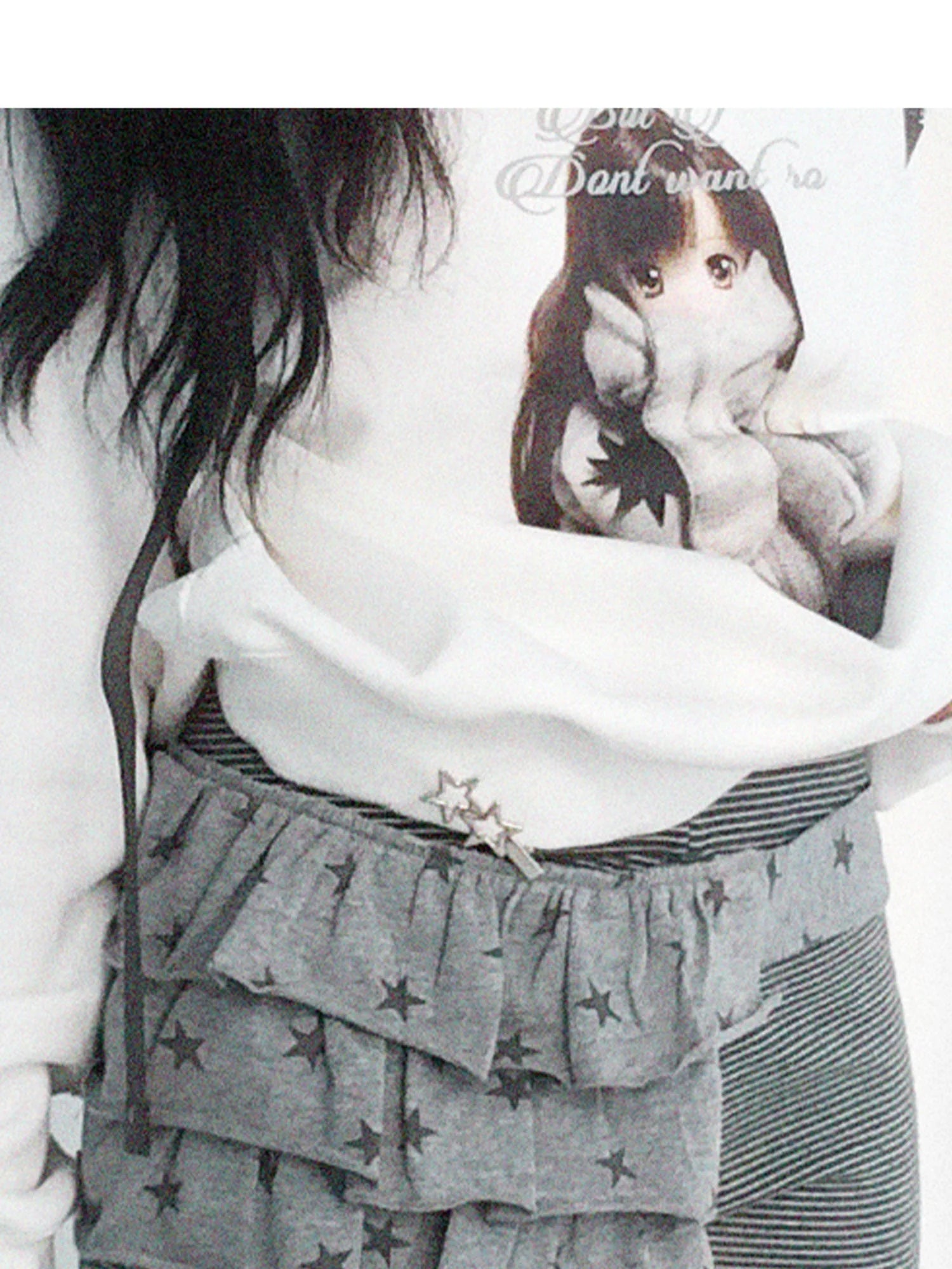 Layered Star Print Knit Skirt With Detachable Waist Pack