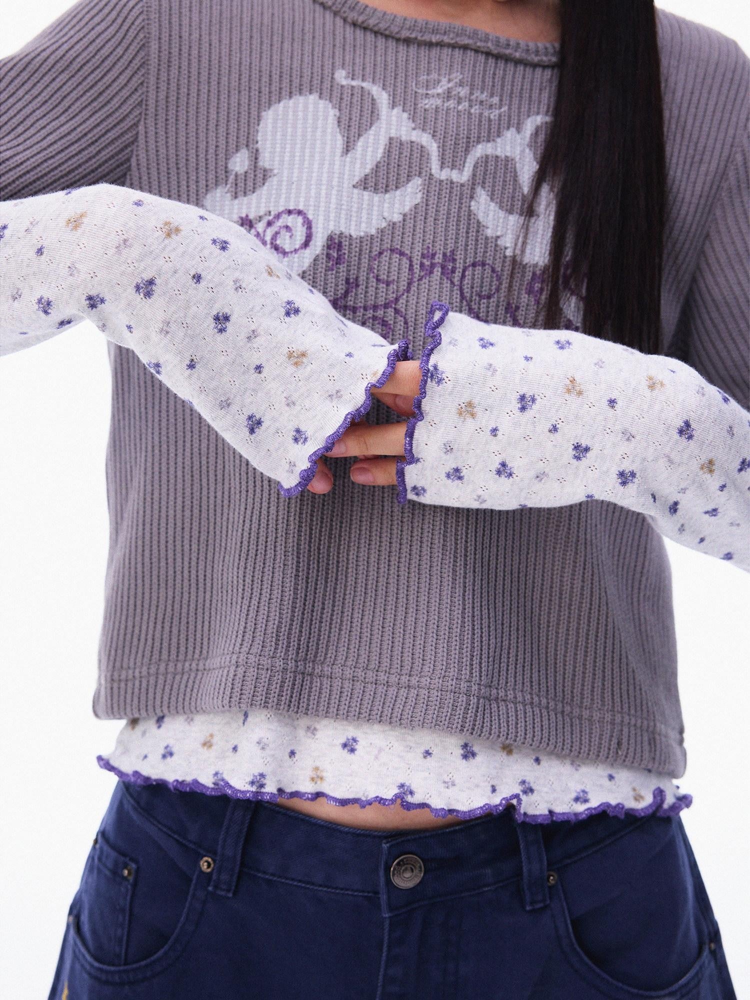 innomoood Light Gray Allover Floral Openwork Knit Women&