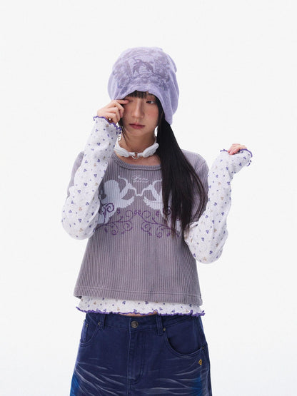 innomoood Light Gray Allover Floral Openwork Knit Women&