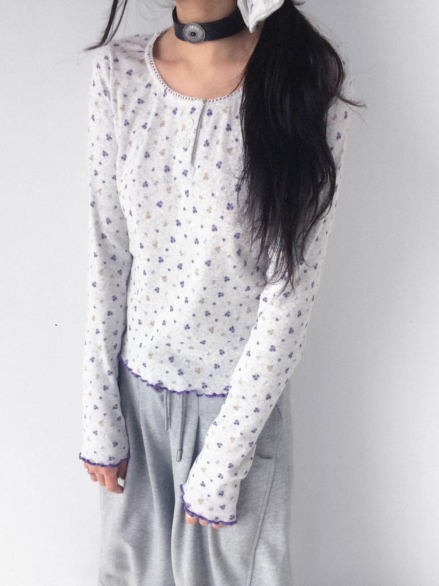 innomoood Light Gray Allover Floral Openwork Knit Women&