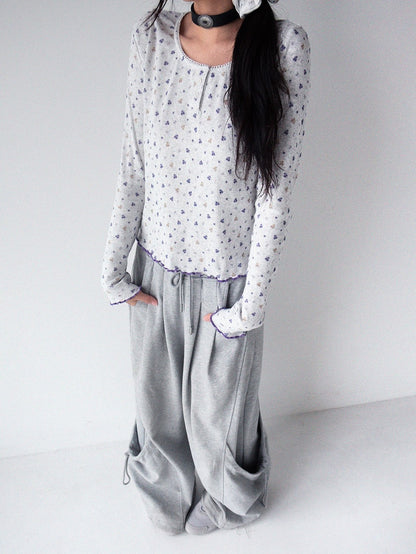 innomoood Light Gray Allover Floral Openwork Knit Women&