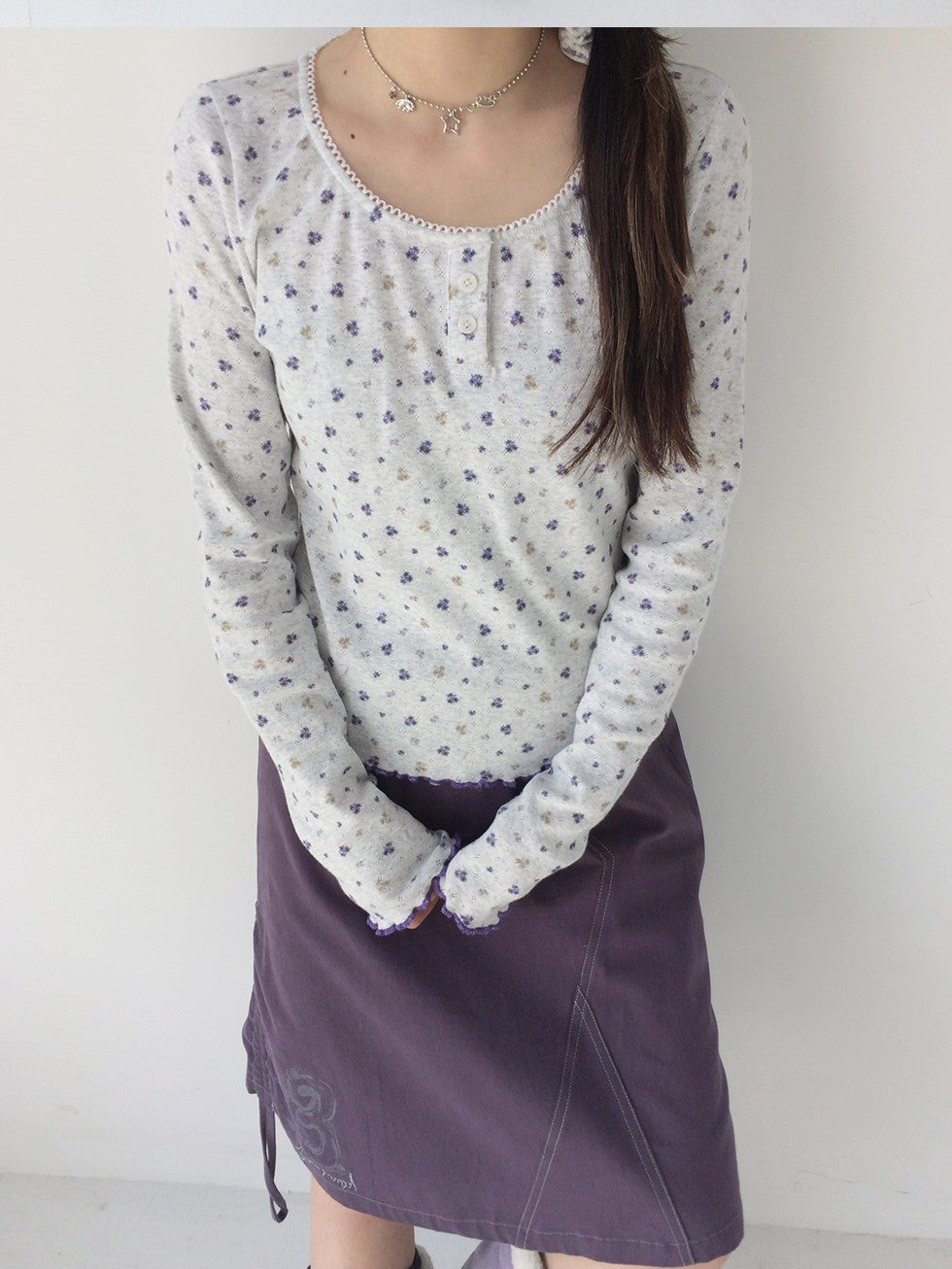 innomoood Light Gray Allover Floral Openwork Knit Women&