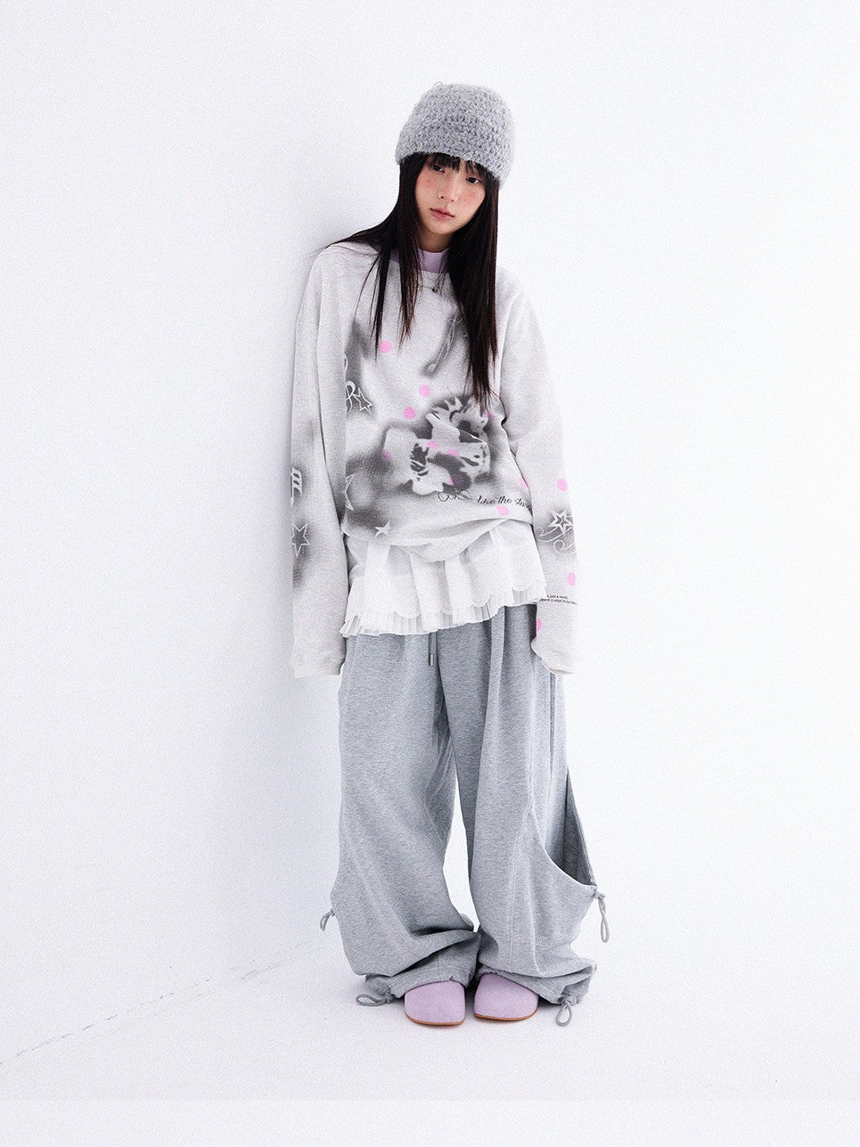 innomoood Light Gray Spray Pony Polka Dot Print Women&