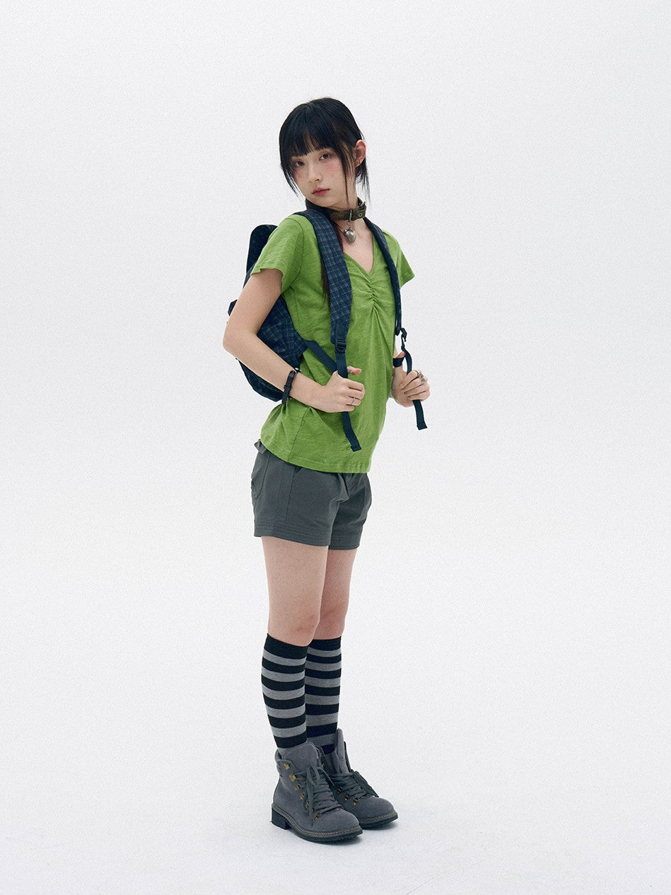 innomoood Lightweight Mountain Pocketed Button Natural Waist Women&