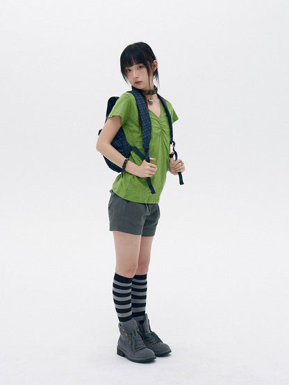 innomoood Lightweight Mountain Pocketed Button Natural Waist Women&