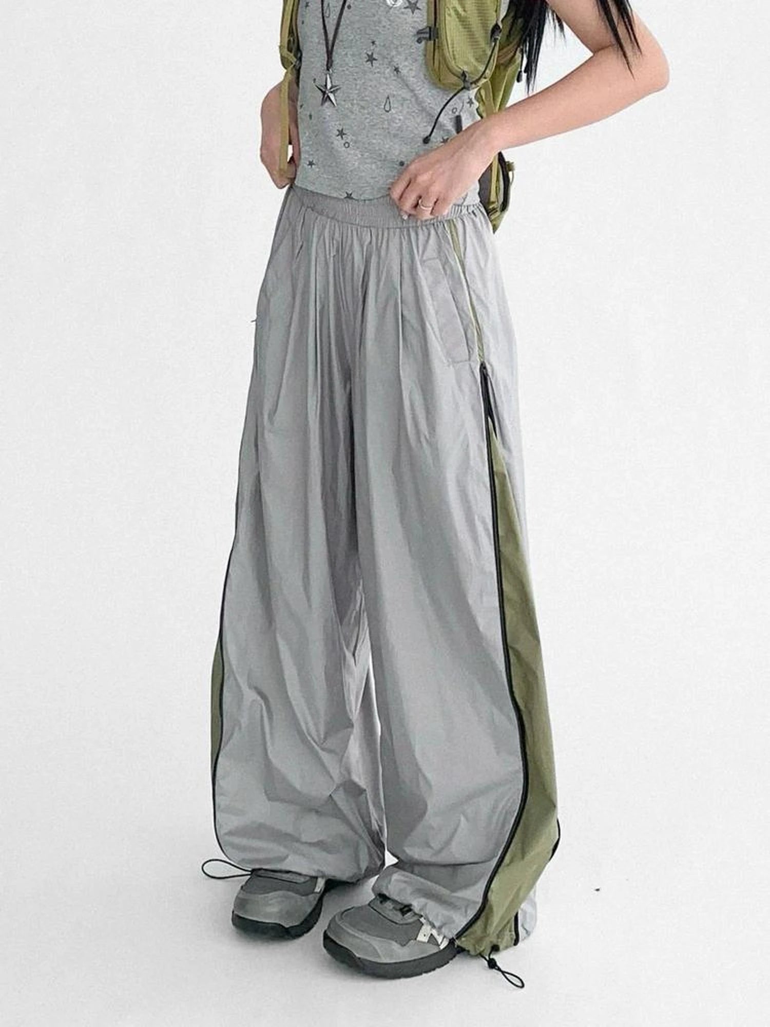 Lightweight Reflective Contrast Zip Outdoor Sports Pants