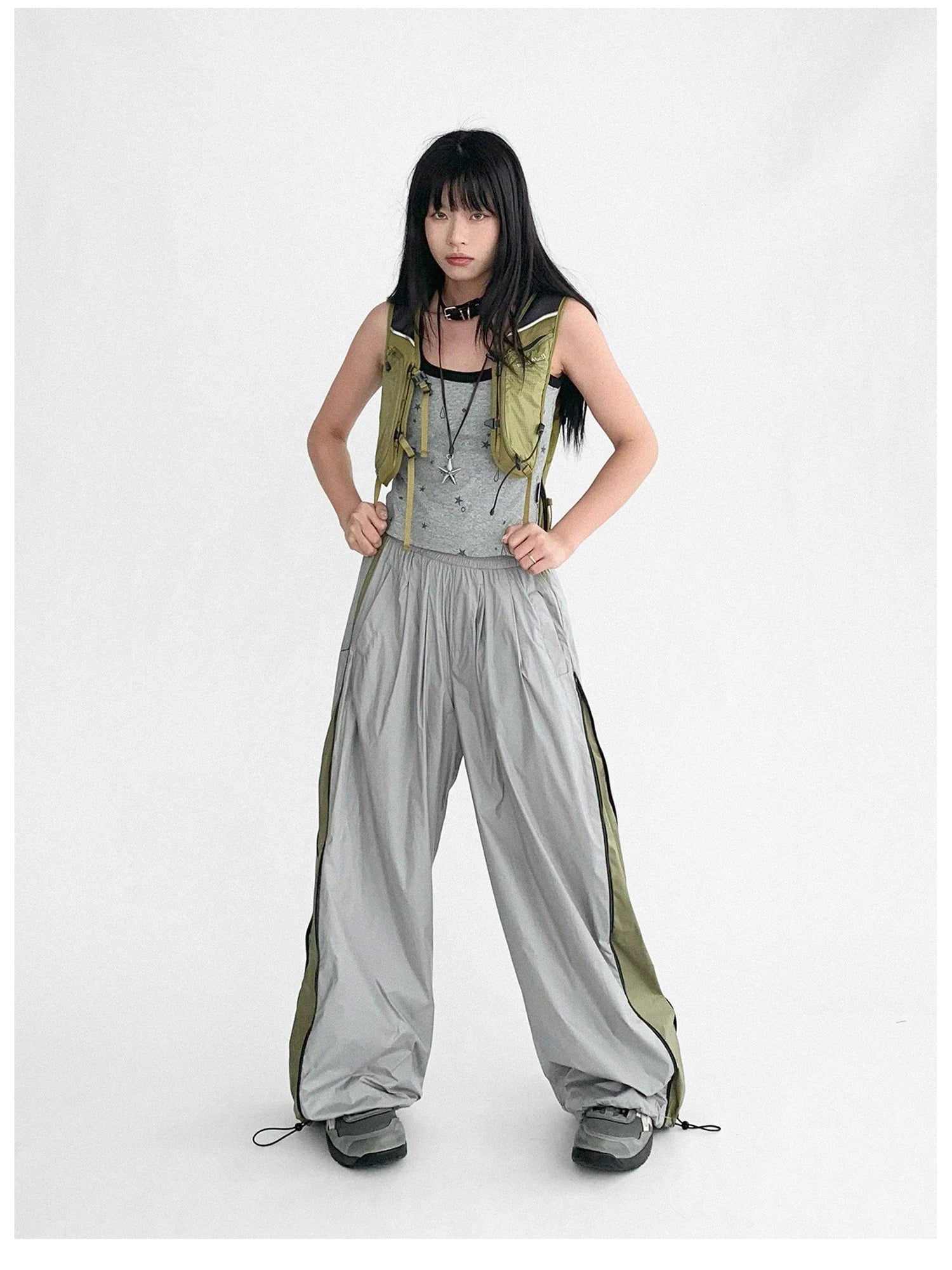 Lightweight Reflective Contrast Zip Outdoor Sports Pants