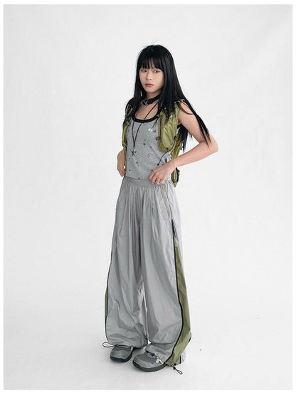innomoood Lightweight Reflective Contrast Zip Outdoor Sports Pants