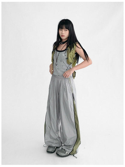 Lightweight Reflective Contrast Zip Outdoor Sports Pants