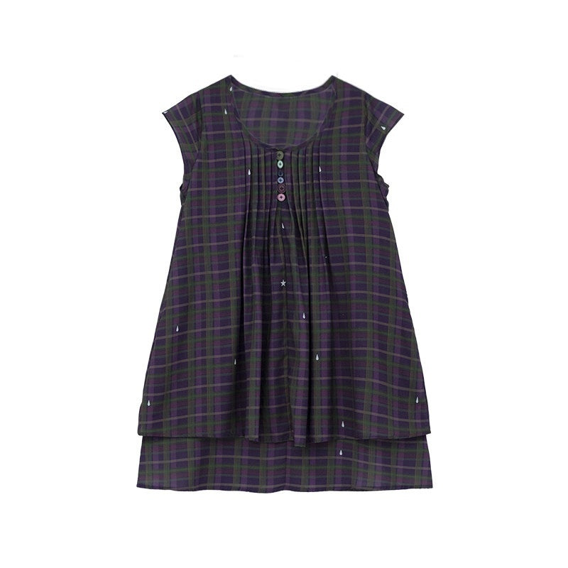innomoood Lilac Plaid Double Layer A Line Flutter Sleeve Women&