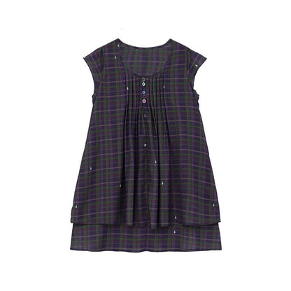 innomoood Lilac Plaid Double Layer A Line Flutter Sleeve Women&