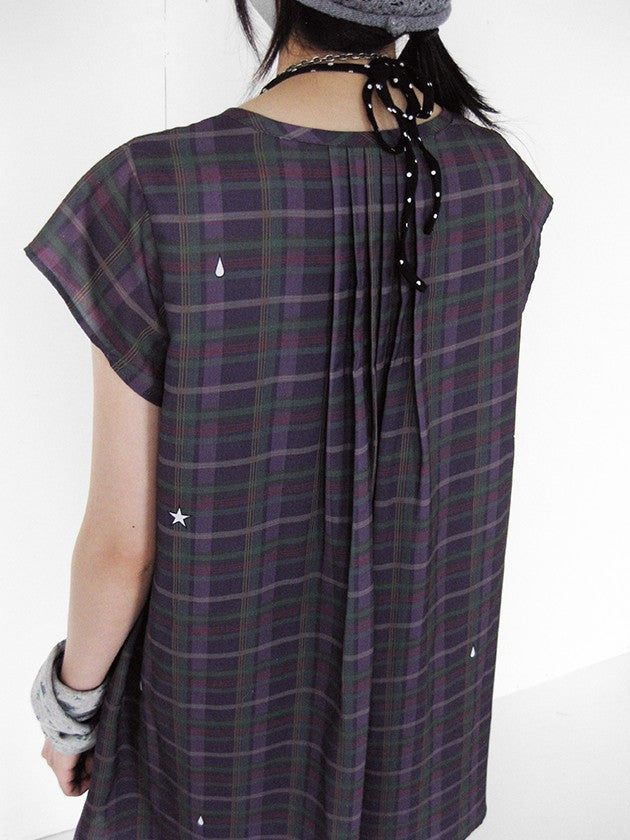 innomoood Lilac Plaid Double Layer A Line Flutter Sleeve Women&