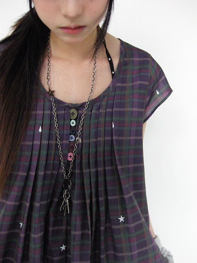innomoood Lilac Plaid Double Layer A Line Flutter Sleeve Women&
