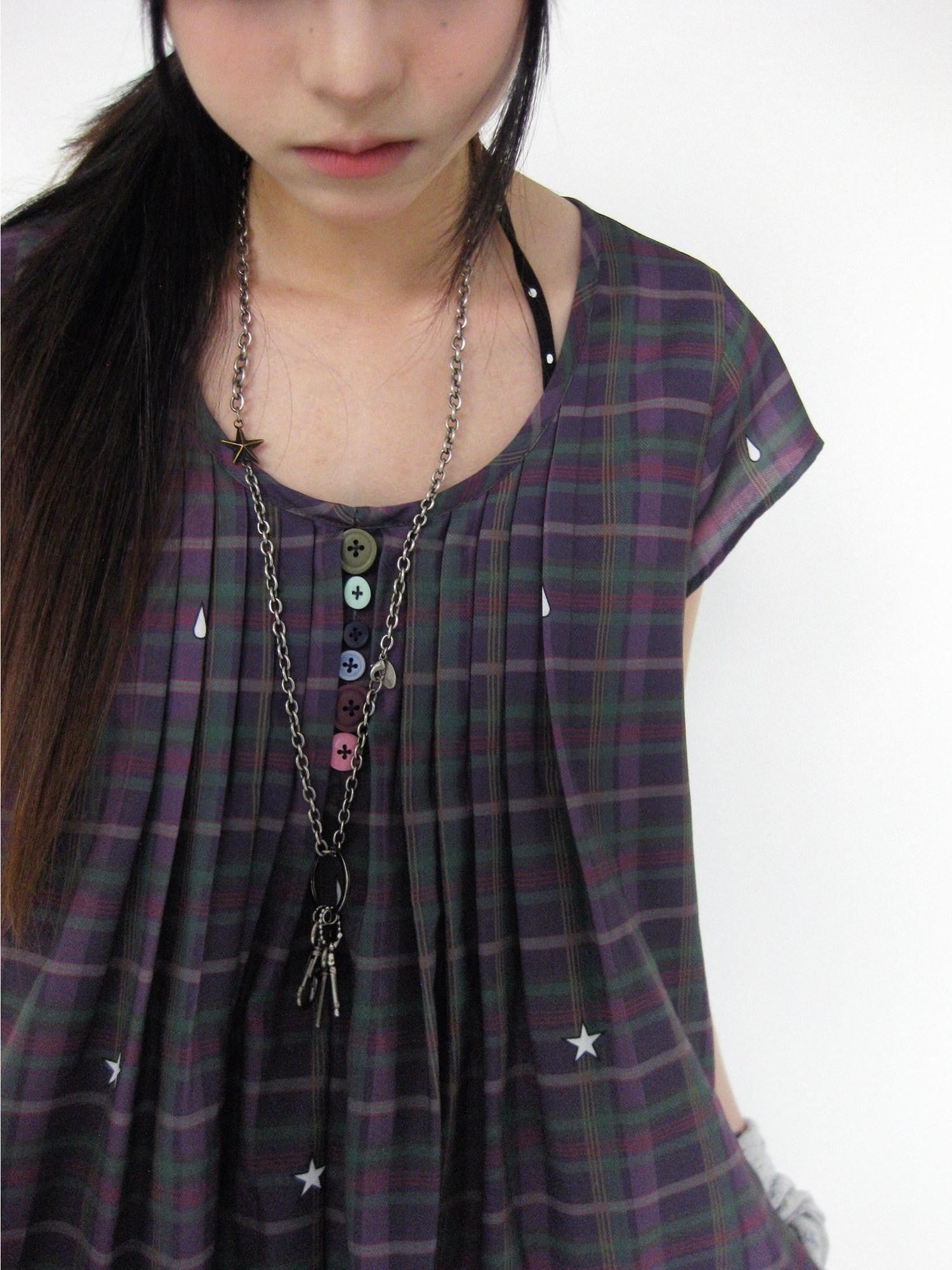 innomoood Lilac Plaid Double Layer A Line Flutter Sleeve Women&