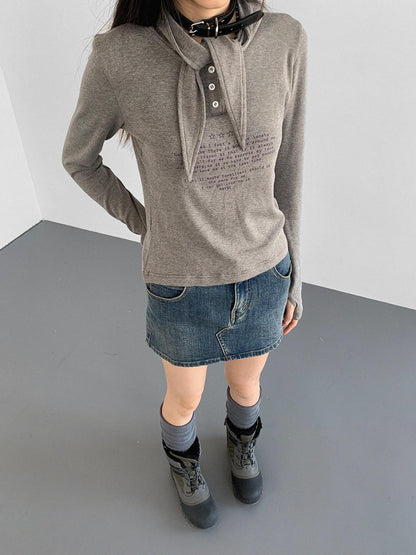 innomoood Lonely Letter Print Hooded Long Sleeve T-shirt