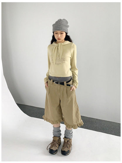 innomoood Lonely Letter Print Hooded Long Sleeve T-shirt