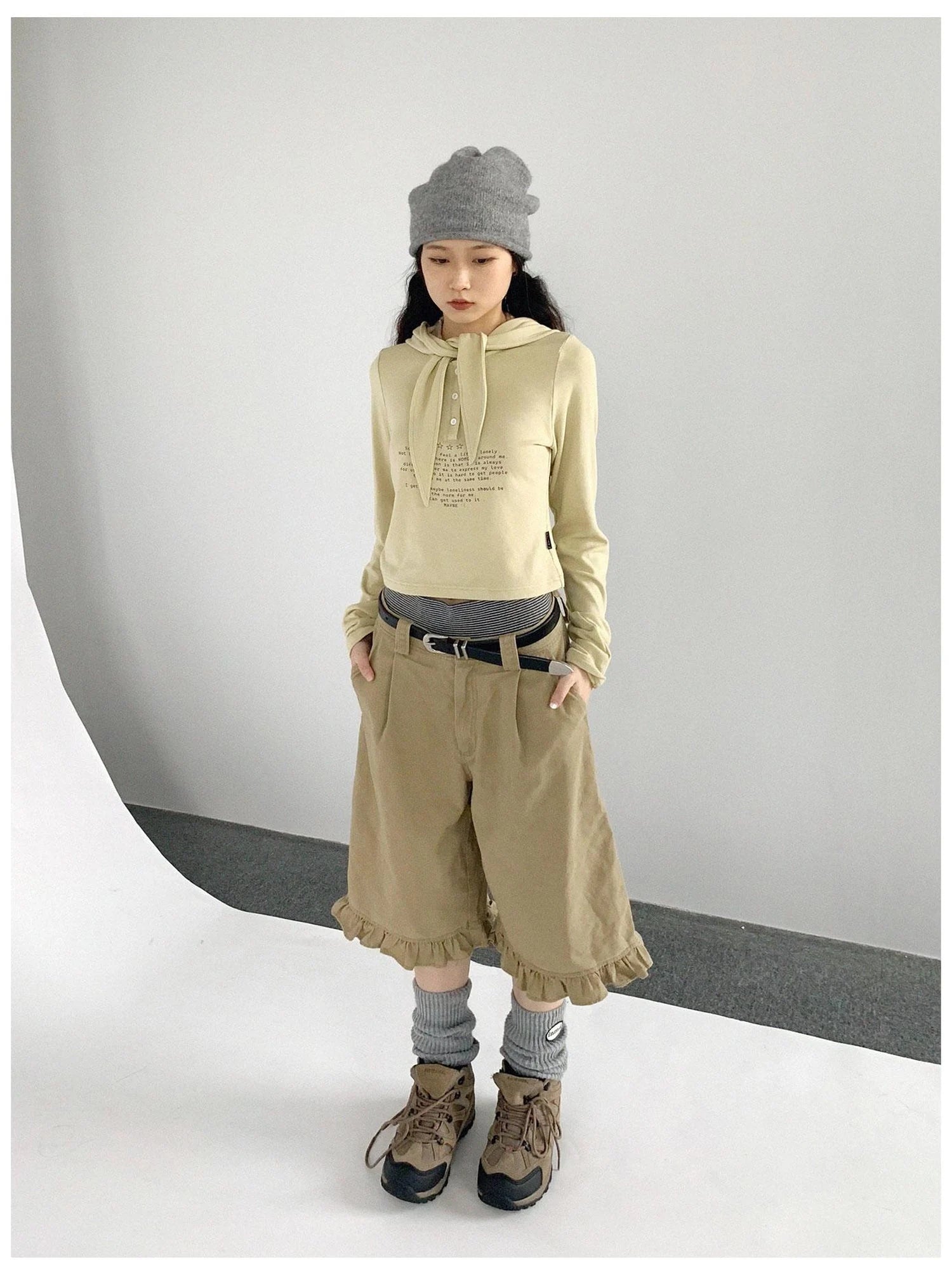 Lonely Letter Print Hooded Long Sleeve T-shirt