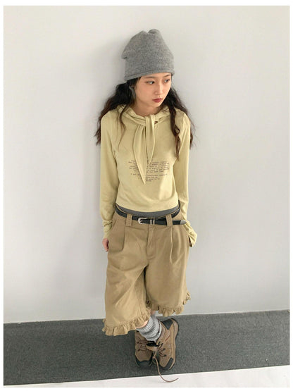innomoood Lonely Letter Print Hooded Long Sleeve T-shirt