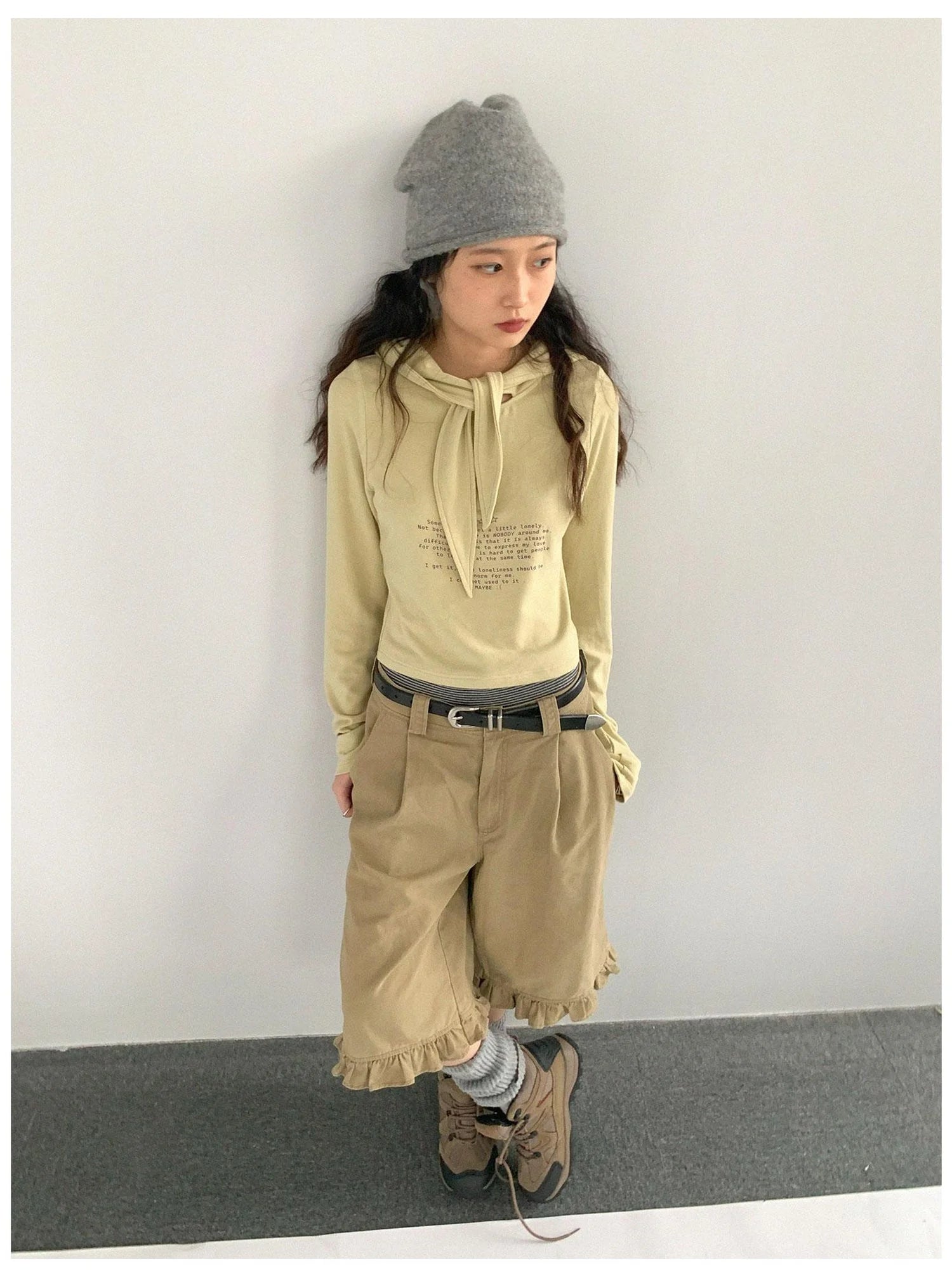 Lonely Letter Print Hooded Long Sleeve T-shirt