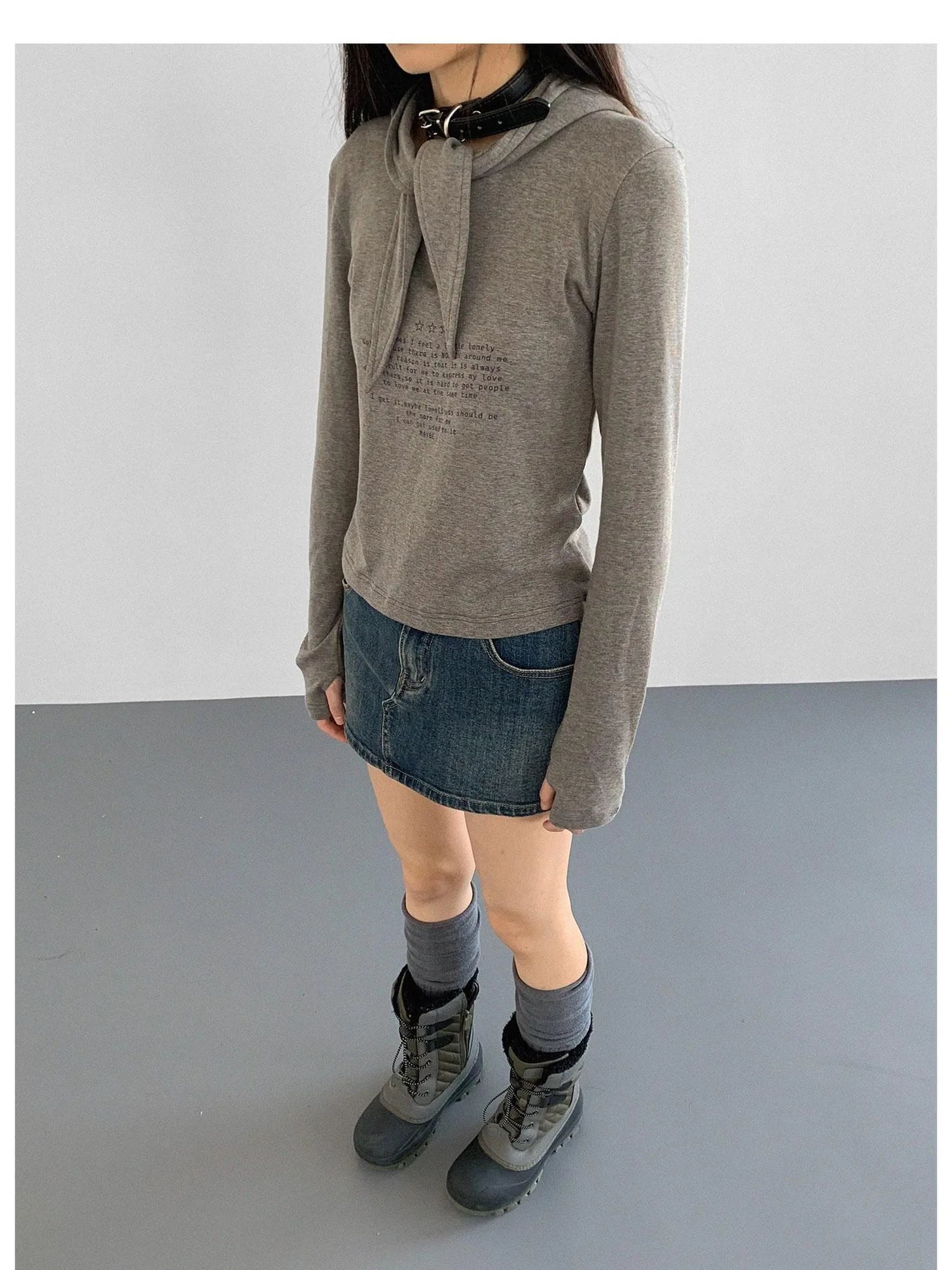 Lonely Letter Print Hooded Long Sleeve T-shirt