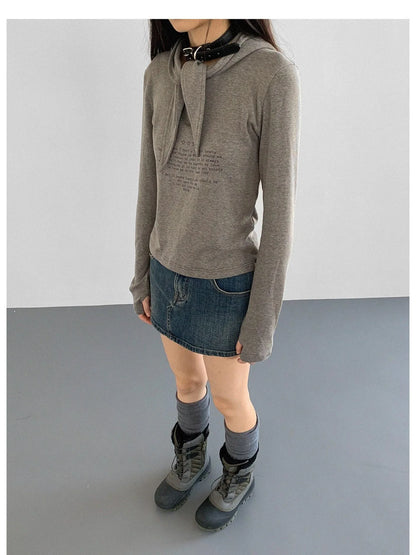 Lonely Letter Print Hooded Long Sleeve T-shirt