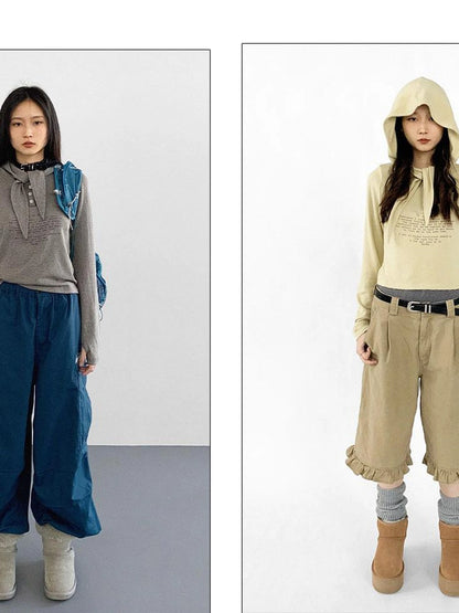 Lonely Letter Print Hooded Long Sleeve T-shirt