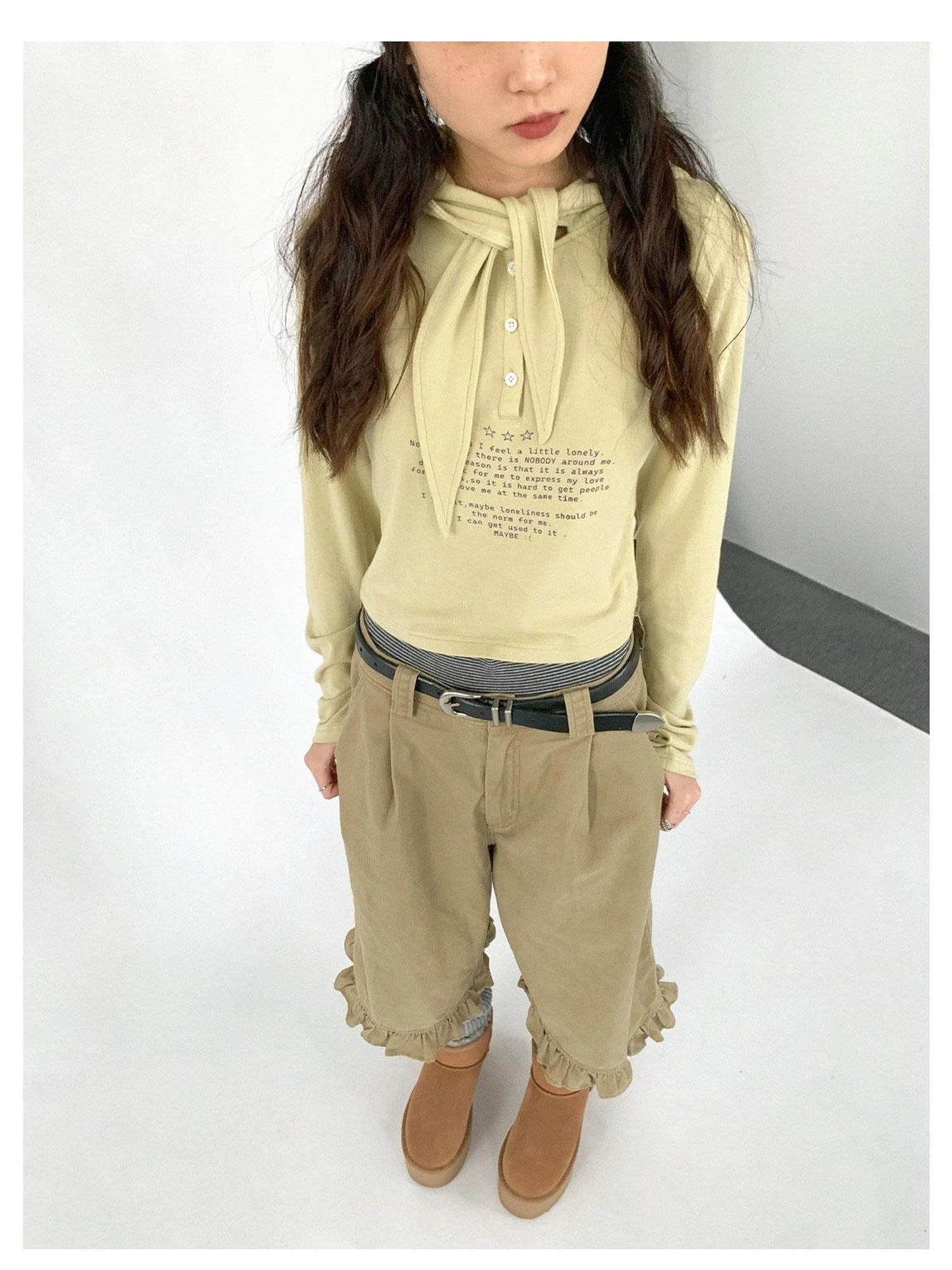 Lonely Letter Print Hooded Long Sleeve T-shirt