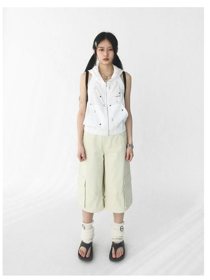 innomoood Low Rise Wide Leg Trousers with Adjustable Pockets in Ice Mint