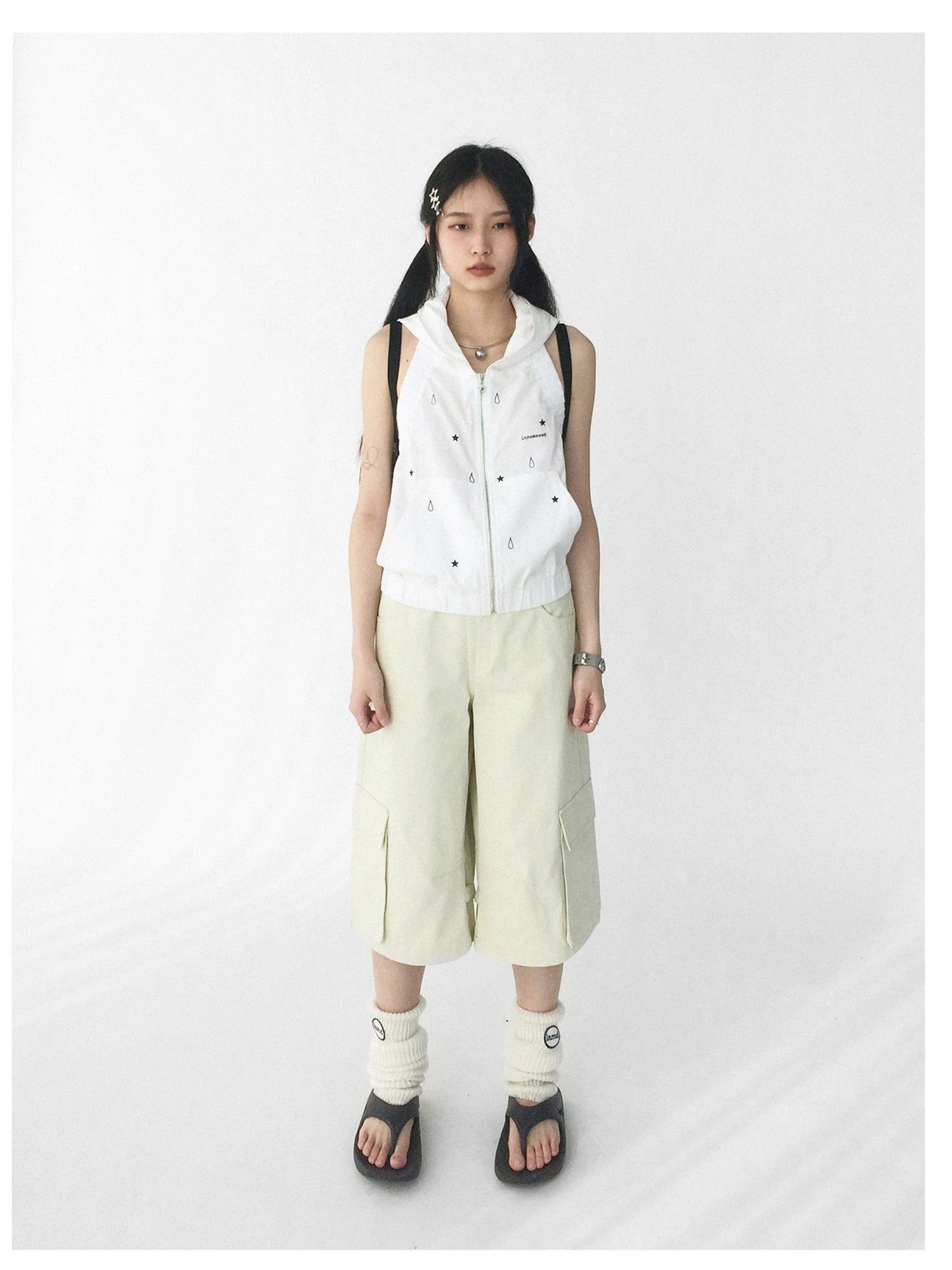 Low Rise Wide Leg Trousers with Adjustable Pockets in Ice Mint