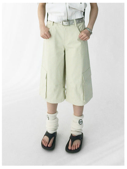 innomoood Low Rise Wide Leg Trousers with Adjustable Pockets in Ice Mint