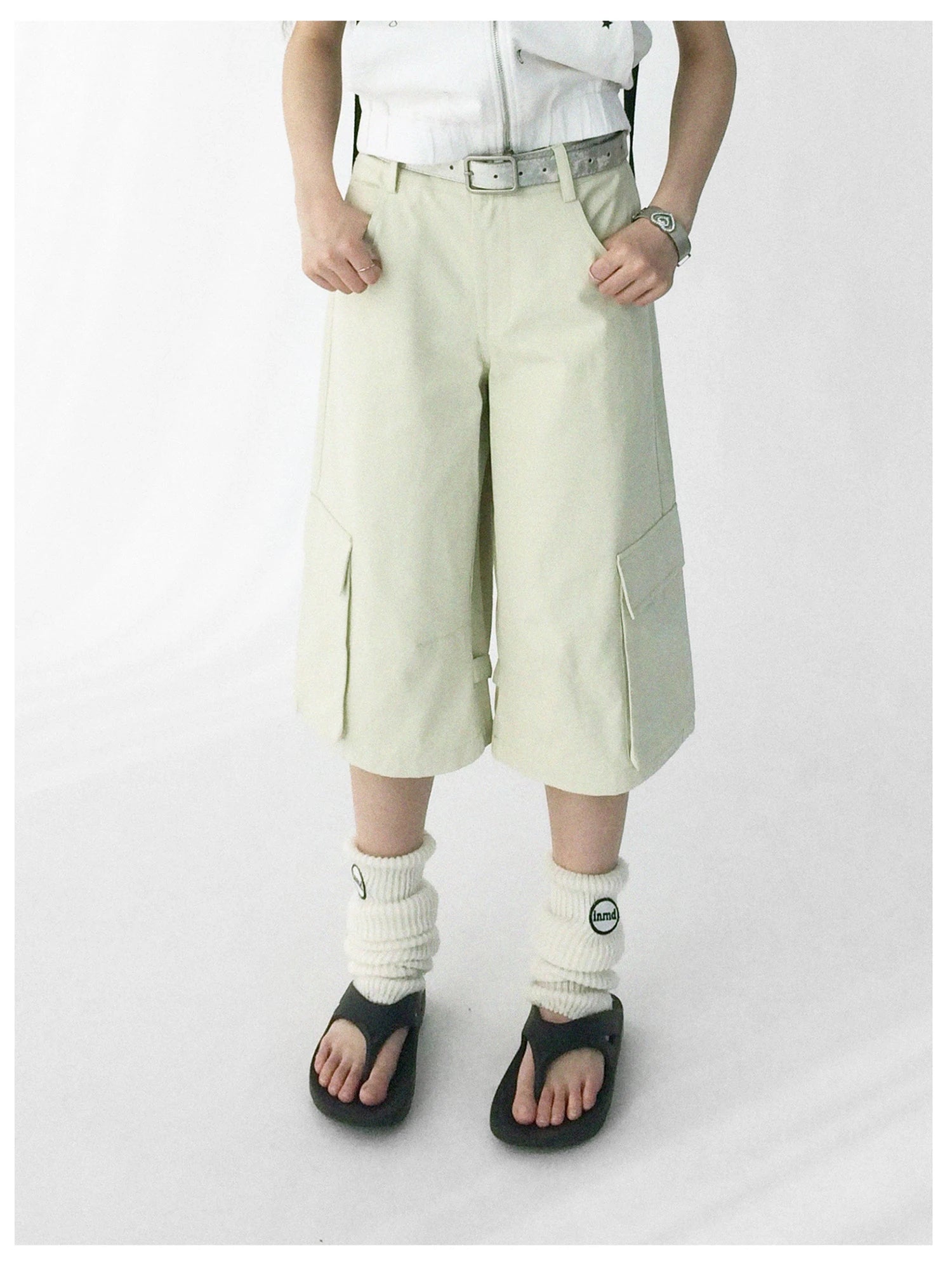 Low Rise Wide Leg Trousers with Adjustable Pockets in Ice Mint