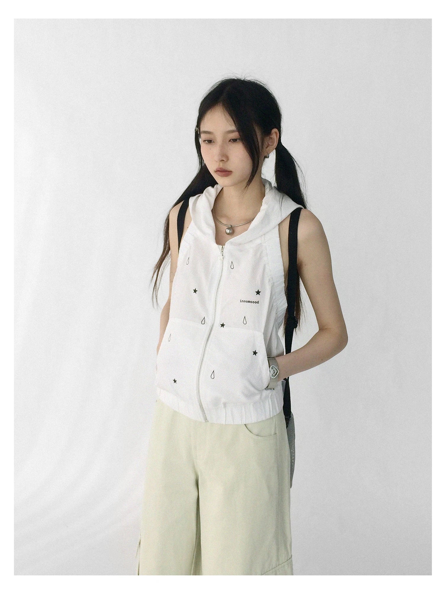 Low Rise Wide Leg Trousers with Adjustable Pockets in Ice Mint