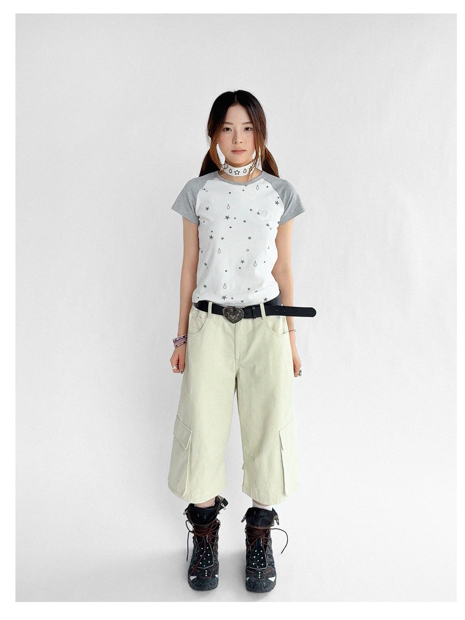 Low Rise Wide Leg Trousers with Adjustable Pockets in Ice Mint