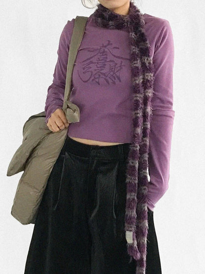 Lucky Words Print Cotton Tee Relaxed Fit Long Sleeve