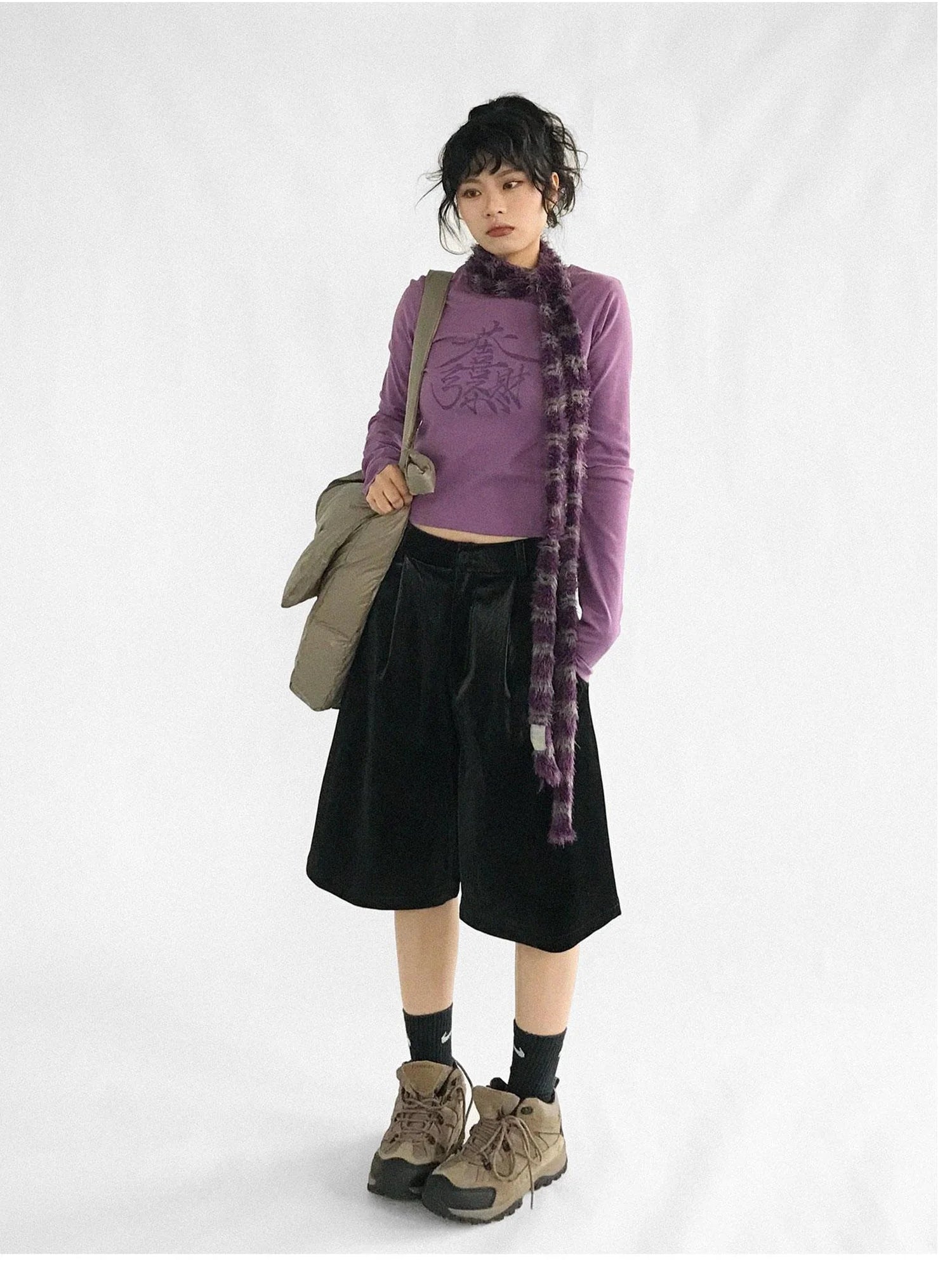 Lucky Words Print Cotton Tee Relaxed Fit Long Sleeve