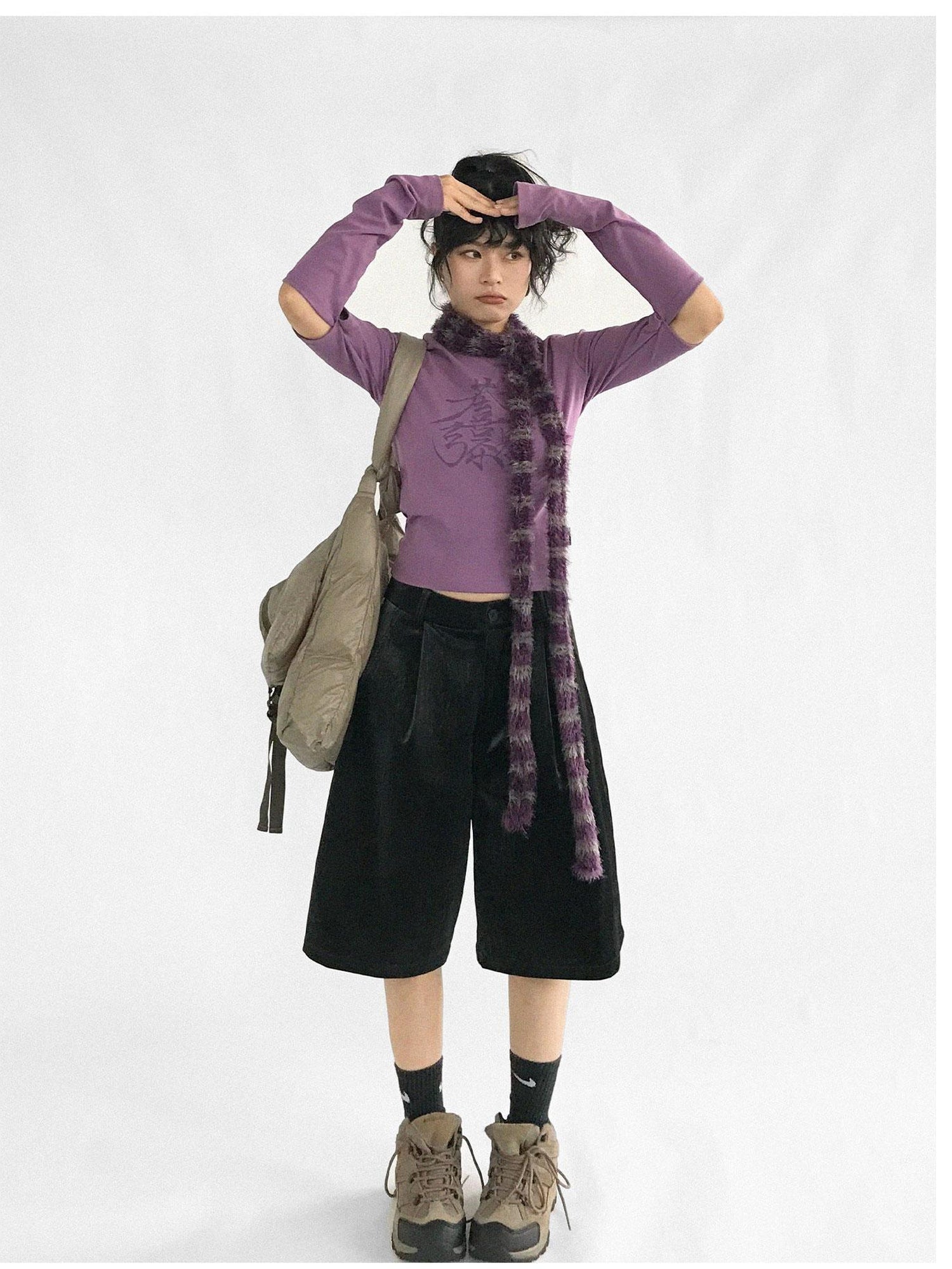 innomoood Lucky Words Print Cotton Tee Relaxed Fit Long Sleeve