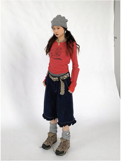 Lucky Words Print Cotton Tee Relaxed Fit Long Sleeve