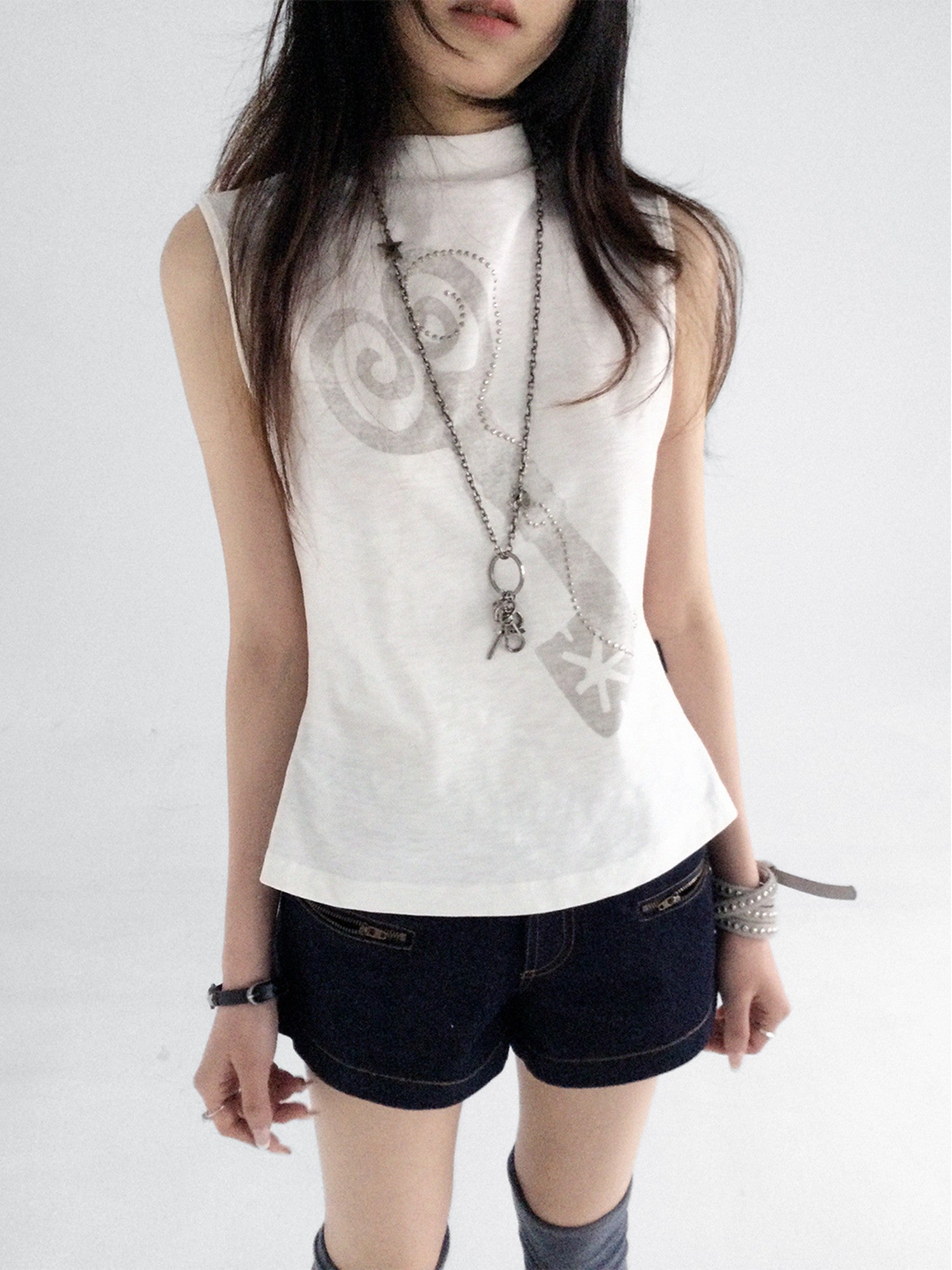 innomoood Memory Key Print Fishtail Half Collar Slim Fit Women&