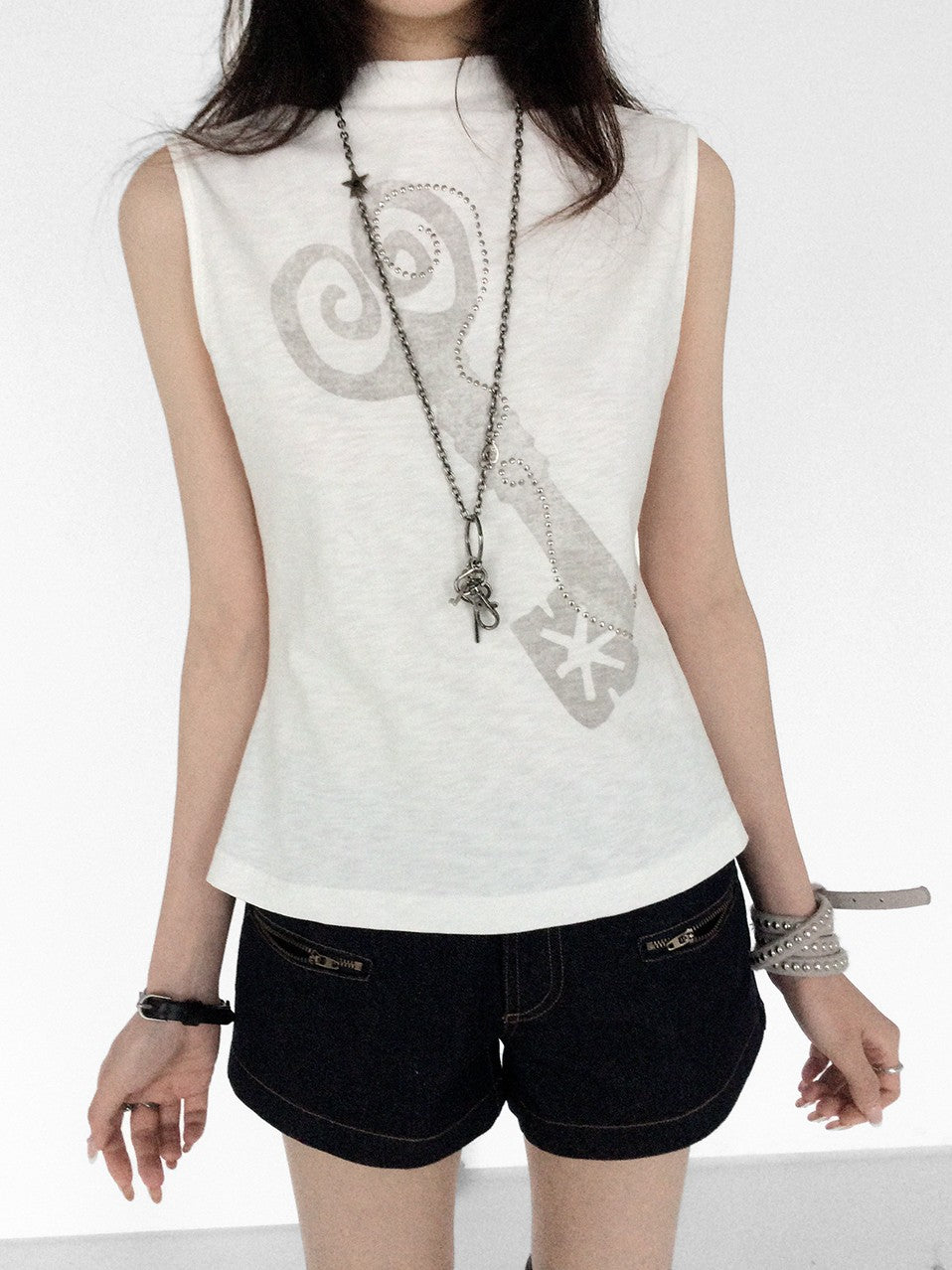 innomoood Memory Key Print Fishtail Half Collar Slim Fit Women&