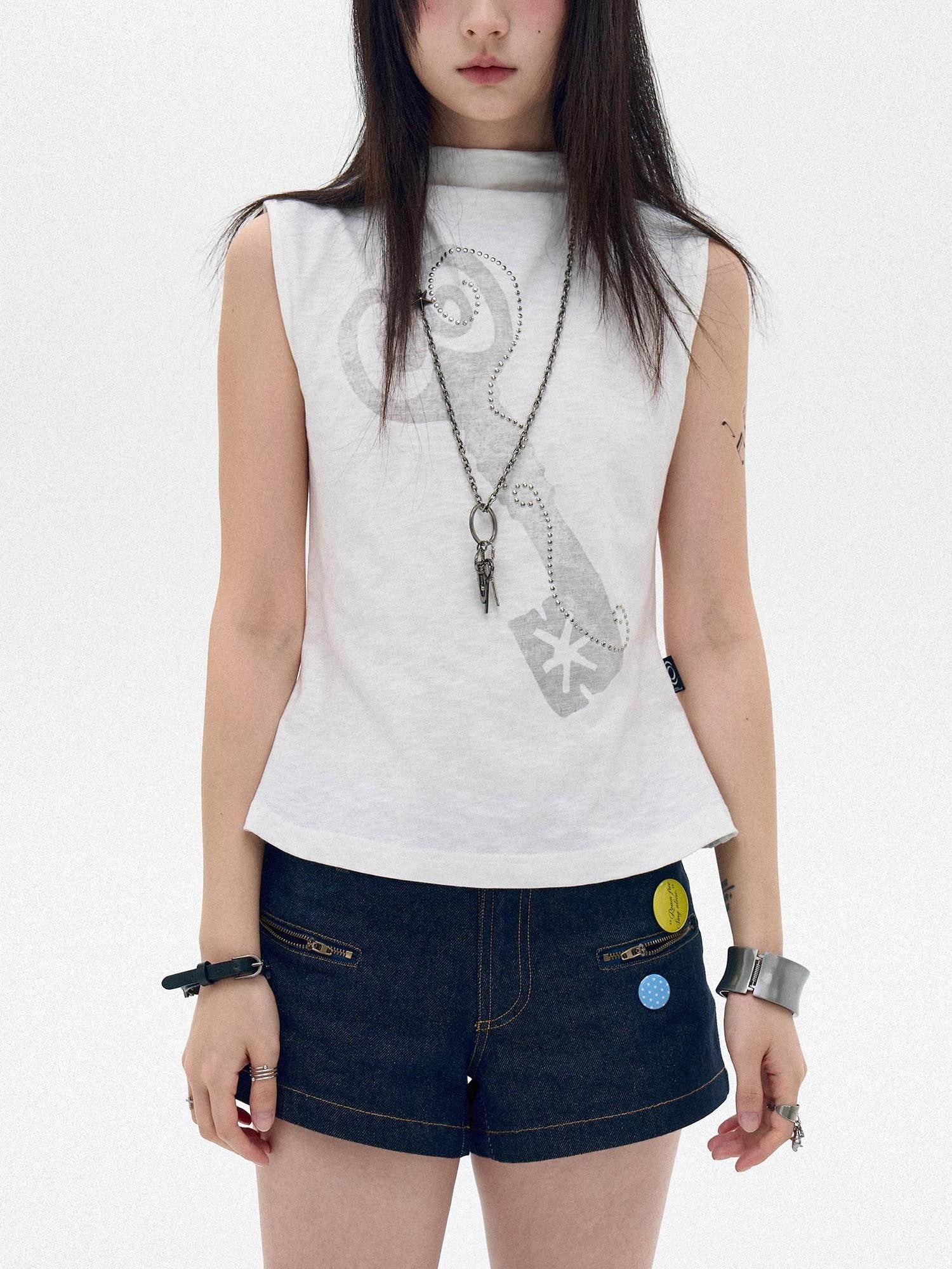 innomoood Memory Key Print Fishtail Half Collar Slim Fit Women&