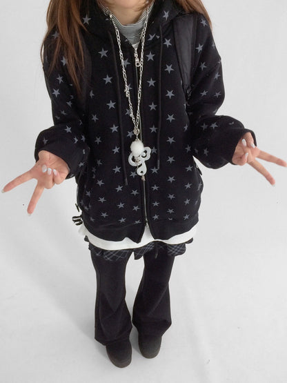 innomoood Minimalist Plaid Knit Faux Two Piece Relaxed Flared Natural Waist Women Pants